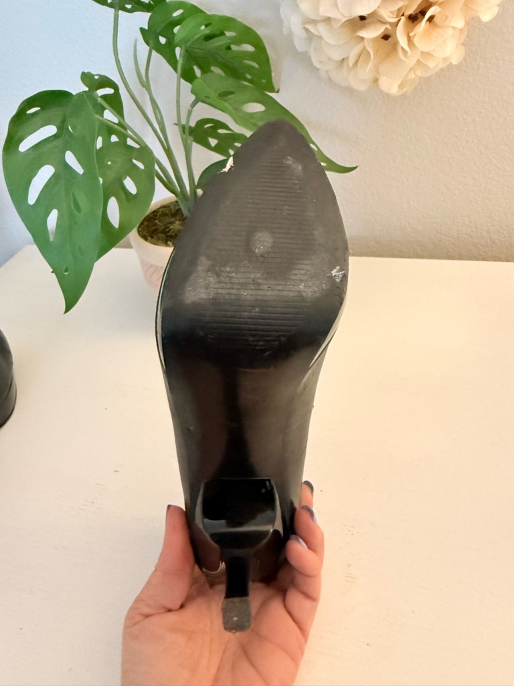 Audrey Brooke Black Pointed Leather High Heels - Picture 5 of 6